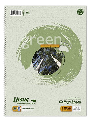 Staufen Green Collegeblock - DIN A4, 5mm kariert, 80 Blatt, 4-fach Lochung, premiumweißes 60g/m² Recyclingpapier, 1 Stück von Staufen