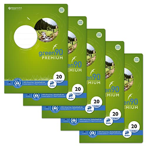 Staufen Green Heft - DIN A4, Lineatur 20 (blanko), 16 Blatt, premiumweißes 90 g/m² Recyclingpapier, runde Ecken verhindern „Eselsohren“, 4 verschiedene Motive (keine Auswahl möglich), 5 Stück von Staufen