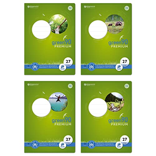 Staufen Green Heft - DIN A4, Lineatur 27 (9mm liniert mit Randlinien), 16 Blatt, premiumweißes 90g/m² Recyclingpapier, runde Ecken verhindern „Eselsohren“, 5 Stück von Staufen