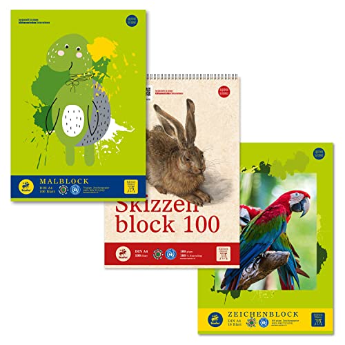 Staufen Green Künstlerset DIN A4 mit je 1 Zeichenblock, Malblock und Skizzenblock von Staufen