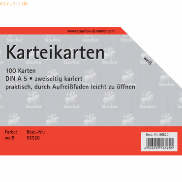 Staufen Karteikarten A5 kariert 180g/qm weiß VE=100 Stück Staufen Karteikarten A5 kariert 180g/qm weiß VE=100 Stück von Staufen