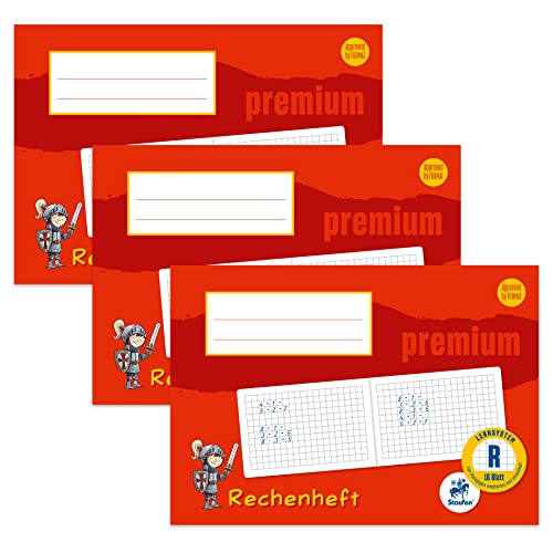 Staufen Premium Rechenheft - DIN A5 quer, Lineatur R, 16 Blatt, 90g/m² Premium Papier, 3 Stück von Staufen