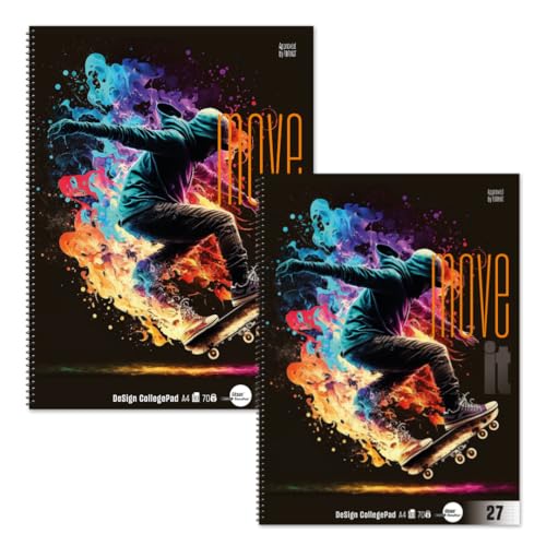 Staufen Collegeblock Move it Skater - 2 Blöcke je 80 Blatt, Lineatur 27 (9 mm liniert mit Randlinien), DIN A4, 4-fach Lochung, 70 g/m² Papier von Staufen