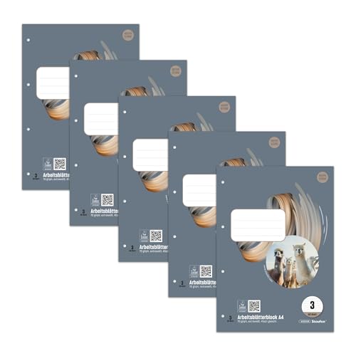 Staufen Style Arbeitsblätterblock - 5 Blöcke je 50 Blatt, DIN A4, 70 g/m², LIN 3 (21 Doppellinien), 4-fach Lochung von Staufen