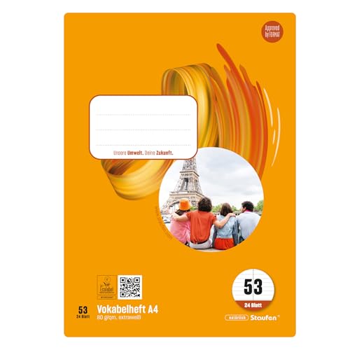 Staufen Style Vokabelheft - 5 Hefte je 24 Blatt, DIN A4, Lineatur 53 (Vokabel mit Mittellinie), 80 g/m² Recyclingpapier von Staufen