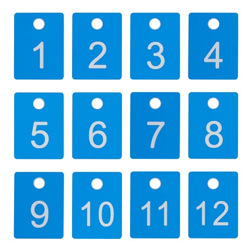 Nummerierte Etiketten, ABS-Kunststoff, rechteckig, für Schlüssel, ID-Tags, Nummernscheibe mit Loch (1–100, Blau) von StayMax