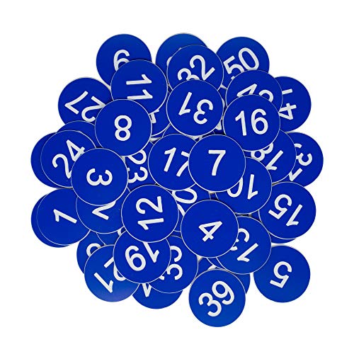 Kunststoff-Nummernschilder, graviert, nummeriert, ID-Tags, Schlüsselanhänger ohne Loch, (1–50, blau) von StayMax