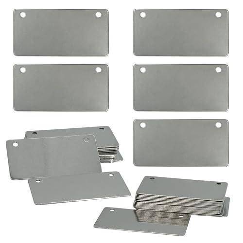 StayMax 3,8 x 7,6 cm, 25 Stück, Metall-Gravurrohlinge, Stanzrohlinge, Edelstahl, rechteckig, blanko, Etiketten mit 2 Löchern von StayMax