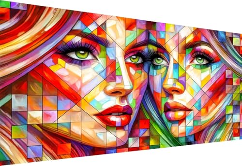 Diamond Painting für Erwachsene Malen nach Zahlen Crystal Strass Stickerei Home Dekoration Geschenk Diamant Malerei Kits 5D DIY Full Drill Set Abstrakte Gesichter im Stil,Runde Bohrer,90X45cm von Stceaol