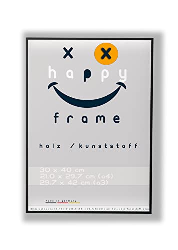 Bilderrahmen "happy frame" in 30x40 | 21x29,7 (A4) | 29,7x42 (A3) mit Holz oder Kunststoffrahmen (Holzrahmen, 30x40cm) von SteTas GmbH