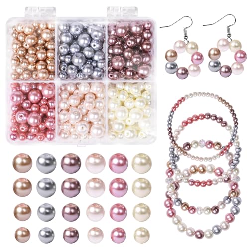 Glasperlen-Perlen-Set, 400 Stück, Acrylperlen, Set mit Löchern, runde Perlen für DIY-Schmuckherstellung, Halskette, Armband, Set (6 Farben) von Stealth stone
