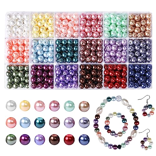 Glass Pearl Beads Kit 1050 Pcs Acrylic Pearl Beads Set with Holes Round Beads for DIY Jewellery Making Necklace Bracelet Making Kit (18-Colors) von Stealth stone