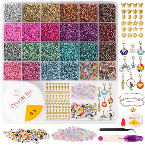 Stealth stone 7200 Seed Beads Kit, 24 Colors Small Pony Beads Assorted Kit Opaque Colors Seed Beads with Scissors Lobster Clasps String Cord for DIY Jewellery Making Necklace Bracelet Making Kit von Stealth stone