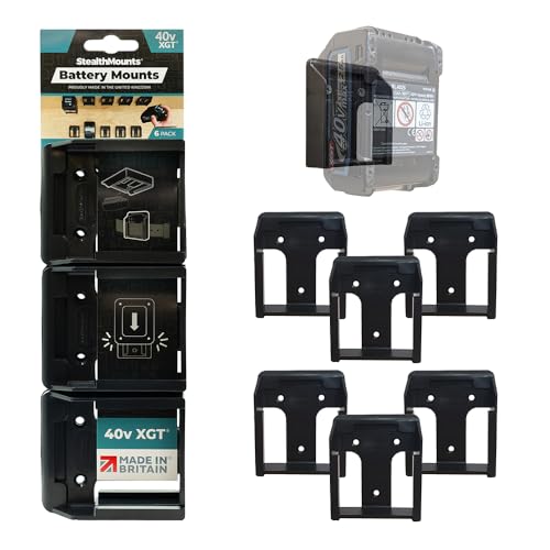StealthMounts Akkuhalter für Makita 40v | Kabellose Akkuhalterung für Makita 40v Elektrowerkzeuge | 6er Pack | Schwarz Akku-Organizer für Makita 40v von StealthMounts