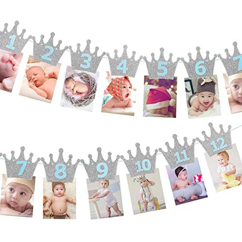 Steellwingsf 1. Baby Glitzer Krone Monatliches Foto Banner 1-12 Monate Girlande Wimpelkette Banner Hängende Dekoration für Hochzeit Geburtstag Party Supplies 2# von Steellwingsf