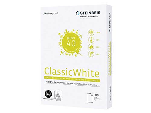 Steinbeis Classic White Recycelt A3 Papier 500 Blatt 80 g/m² hergestellt aus 100% Altpapier von Steinbeis