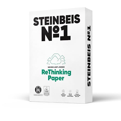 Steinbeis No. 1 Druckerpapier– DIN A4 Recycling-Papier 80 g/m², Weiß & Chlorfrei, 2500 (5 x 500) Blatt hochwertiges Kopierpapier ISO 70 / CIE 55 von Steinbeis
