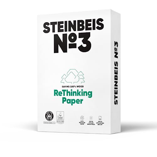 Steinbeis No. 3 Druckerpapier – DIN A3 Recycling-Papier 80 g/m², Weiß & Chlorfrei, 2500 (5 x 500) Blatt hochwertiges Kopierpapier ISO 90 / CIE 110 von Steinbeis