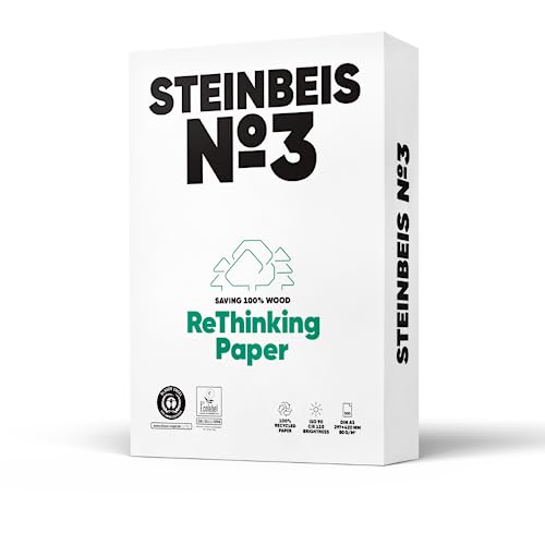Steinbeis No. 3 Druckerpapier – 2500 (5 x 500) Blatt DIN A3 Recycling-Papier 80 g/m², Weiß & Chlorfrei, hochwertiges Kopierpapier ISO 90 / CIE 110 von Steinbeis