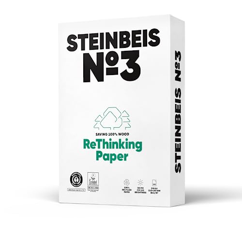 Steinbeis No. 3 Druckerpapier – 2500 (5 x 500) Blatt DIN A4 Recycling-Papier 80 g/m², Weiß & Chlorfrei, hochwertiges Kopierpapier ISO 90 / CIE 110 von Steinbeis