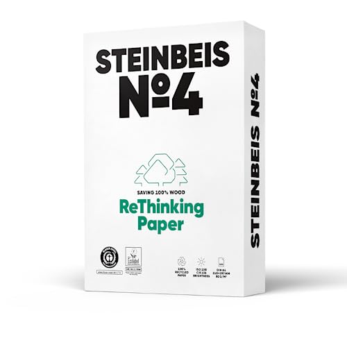 Steinbeis No. 4 Druckerpapier – 2500 (5 x 500) Blatt DIN A4 Recycling-Papier 80 g/m², Weiß & Chlorfrei, hochwertiges Kopierpapier ISO 100 / CIE 135 von Steinbeis