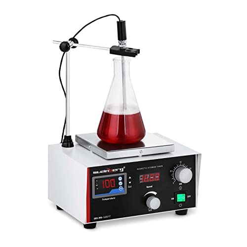 Steinberg Systems Magnetrührer mit Heizplatte SBS-MR-1600/1T (16,1 x 16,1 cm Stellplatte, 5-100°C, 5000 ml, Timer 120 min, 310 W, 1600 U/min, inkl. 2 magnetische Rührstäbe) von Steinberg Systems