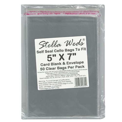 Transparente selbstklebende Beutel für 12,7 x 17,8 cm große Karten und Umschläge, 50 Stück pro Packung – Zellophan-Verpackungsbeutel, Kekse, Süßigkeiten, Geschenke, Schmuck Transparente selbstklebende Beutel für 12,7 x 17,8 cm große Karten und Umschläge, 50 Stück pro Packung – Zellophan-Verpackungsbeutel, Kekse, Süßigkeiten, Geschenke, Schmuck von Stella Weds