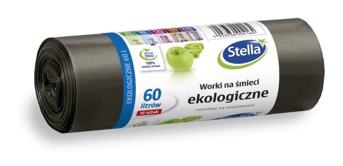 Stella 004164 Müllbeutel Eko 60 L | 10 Stück | Müllsack Mülltüte Abfallsäcke für Den Hausmüll Büro aus dicker LDPE-Regranulatfolie Farbe: Schwarz von Stella pack
