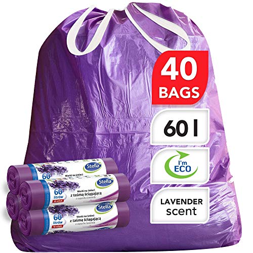 Stella pack 60 Liter Müllbeutel Stark Robust Groß mit Lavendelduft Praktische Küchenbeutel in Lila Reißfest mit Zugband 40er Pack Nachhaltig und Ressourcenschonend Stella pack 60 Liter Müllbeutel Stark Robust Groß mit Lavendelduft Praktische Küchenbeutel in Lila Reißfest mit Zugband 40er Pack Nachhaltig und Ressourcenschonend von Stella pack