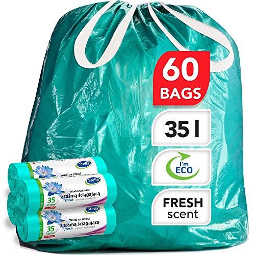 Stella pack Müllbeutel Nachhaltig Recycelbar 60 Duft-Müllbeutel Frisch mit Zugband 35 Liter 4 Rollen mit 15 Beuteln/Müllsäcke 35 Liter frisch duftend/Super starker/Stella Premium Bags Line Stella pack Müllbeutel Nachhaltig Recycelbar 60 Duft-Müllbeutel Frisch mit Zugband 35 Liter 4 Rollen mit 15 Beuteln/Müllsäcke 35 Liter frisch duftend/Super starker/Stella Premium Bags Line von Stella pack