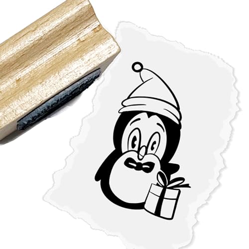 Motivstempel - Pinguin mit Mütze und Geschenk von Stempeltraum