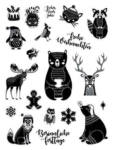 Stempelset Weihnachten - Weihnachtsstempel Set - 21 verschiedene Stempel - 21 Clear Stamps auf A5 von Stemplino