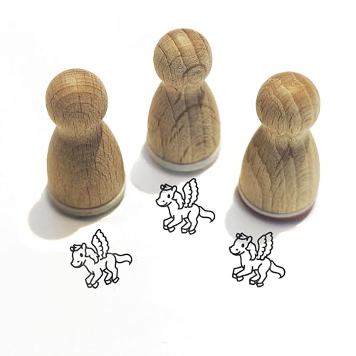Stemplino® Ministempel® Motiv: Percy Pegasus F046-12mm Durchmesser - Holzstempel - Serie 10 - Tiere Kinder Schule Kindergarten Stempel Bullet Journal Tierstempel Klassenstempel mit Pegasus von Stemplino