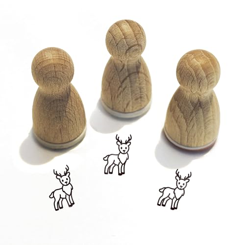 Stemplino® Ministempel® Motiv: Hendrik Hirsch F069-12mm Durchmesser - Holzstempel - Serie 10 - Tiere Kinder Schule Kindergarten Stempel Bullet Journal Tierstempel Klassenstempel mit Hirsch von Stemplino