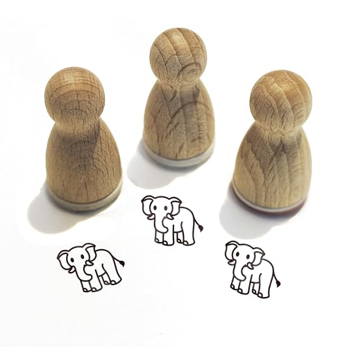 Stemplino® Ministempel® Motiv: Elias Elefant F064-12mm Durchmesser - Holzstempel - Serie 10 - Tiere Kinder Schule Kindergarten Stempel Bullet Journal Tierstempel Klassenstempel mit Elefant von Stemplino