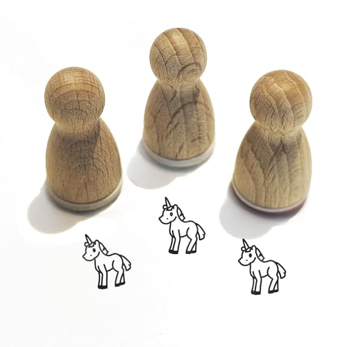 Stemplino® Ministempel® Motiv: Elodie Einhorn F042-12mm Durchmesser - Holzstempel - Serie 10 - Tiere Kinder Schule Kindergarten Stempel Bullet Journal Tierstempel Klassenstempel mit Einhorn von Stemplino