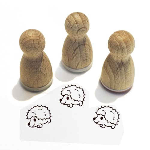 Stemplino® Ministempel® Motiv: Ingo Igel F057-12mm Durchmesser - Holzstempel - Serie 10 - Tiere Kinder Schule Kindergarten Stempel Bullet Journal Tierstempel Klassenstempel mit Igel von Stemplino