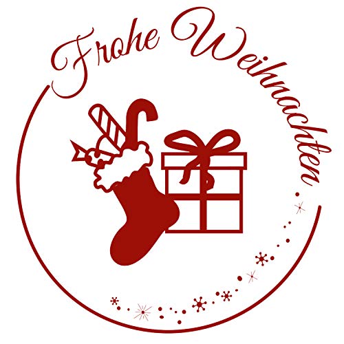 Stemplino Orig Maxi Stempel XL 39 - Frohe Weihnachten Nikolausstiefel - für Geschenke und Karten zu Weihnachten - hochwertiger Holzstempel 78x46 mm rund - auch schön als Geschenk von Stemplino