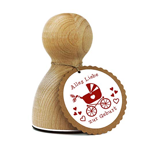 Stemplino Orig Maxi Stempel XL - Alles Liebe zur Geburt - Geschenke zur Geburt - hochwertiger Holzstempel 78x46 mm rund - auch schön als Geschenk von Stemplino