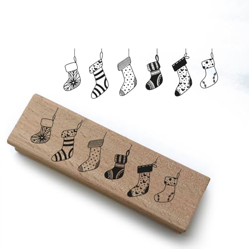Weihnachtsstempel - Motiv: Socken Weihnachten - Motivgröße 74x24 mm - PR019 - Motivstempel aus Holz & Gummi zum Karten basteln, Weihnachten Stempel von Stemplino