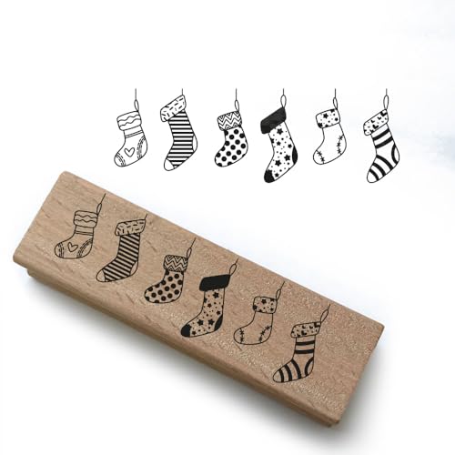 Weihnachtsstempel - Motiv: Weihnachtsgrüße Tannenbaum Motivstempel Weihnachten aus Holz & Gummi zum Karten basteln, Weihnachten Stempel (Socken 2) von Stemplino