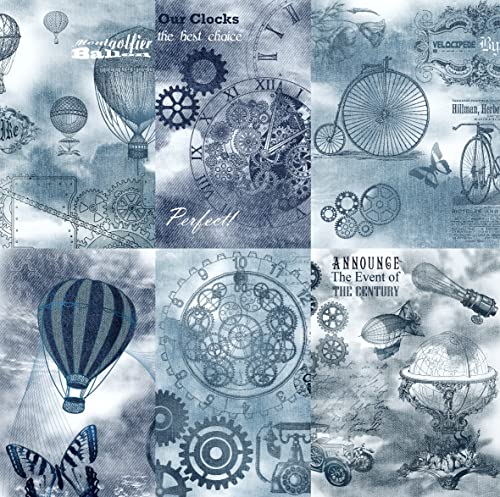 Denim Steampunk Maulbeere Reispapier, 20,5 x 26,5 cm – 6 x verschiedene bedruckte Maulbeerpapierbilder, 30 g/m², sichtbare Fasern für Decoupage-Bastelarbeiten, gemischte Medien, Collage-Kunst von Stencil Company