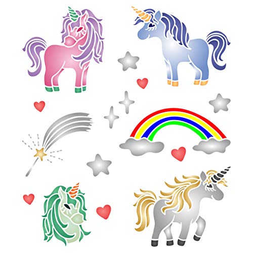 Einhorn Schablonen-Set 16,51 x 19,05 cm - Schablonen für Wände Original Kinder Regenbogen Einhörner Schablone Einhorn Schablonen-Set 16,51 x 19,05 cm - Schablonen für Wände Original Kinder Regenbogen Einhörner Schablone von Stencil Company