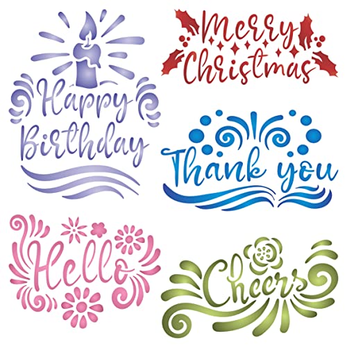 Grüße Schablone, 25,4 x 25,4 cm (L) – Geburtstag Weihnachten Hello Cheers Thank You Grußschablonen zum Malen Vorlage von Stencil Company
