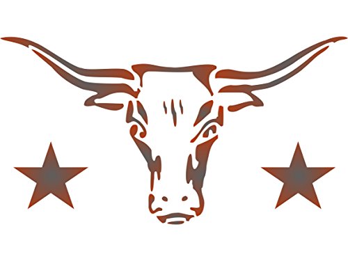 Longhorn-Schablone – 23,5 x 12,5 cm (S) – Wiederverwendbare Kuh-Stier-Totenkopf-Schablone Texas Bauernhof, Tier, Rinder-Wand-Schablone von Stencil Company