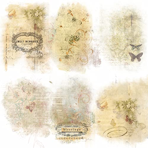 Memories Overlay Reispapier, 20,32 x 26,67 cm – 6 x verschiedene bedruckte Maulbeer-Papierbilder, 30 g/m², sichtbare Fasern für Decoupage-Bastelarbeiten, gemischte Medien, Collage-Kunst von Stencil Company