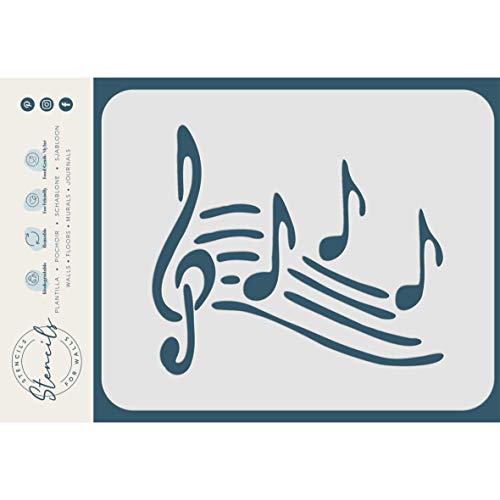 Musiknoten Schablone, 7,5 x 7,5 cm (S) - Musiknoten Violinschlüssel Schablonen zum Malen Vorlage von Stencil Company