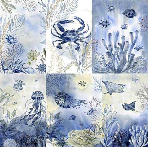 Ocean Reef Reispapier, 20,32 x 26,67 cm – 6 x verschiedene bedruckte Maulbeer-Papierbilder, 30 g/m², sichtbare Fasern für Decoupage-Handwerk, gemischte Medien Collage Kunst von Stencil Company