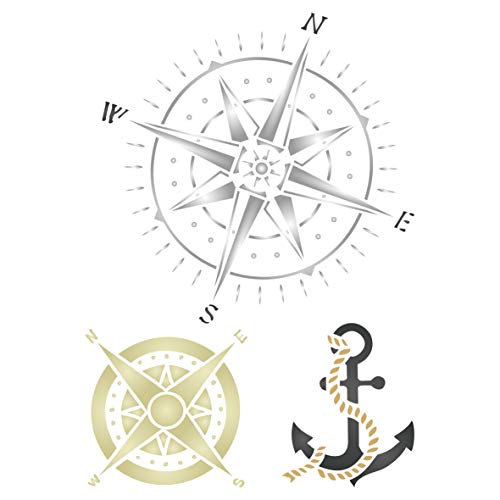 Schablone mit Kompass, 11,43 x 16,51 cm – Stencil Company Original nautische Schablone zum Hinzufügen von Textur, Design und Akzenten auf gemischten Media-Hintergründen von Stencil Company