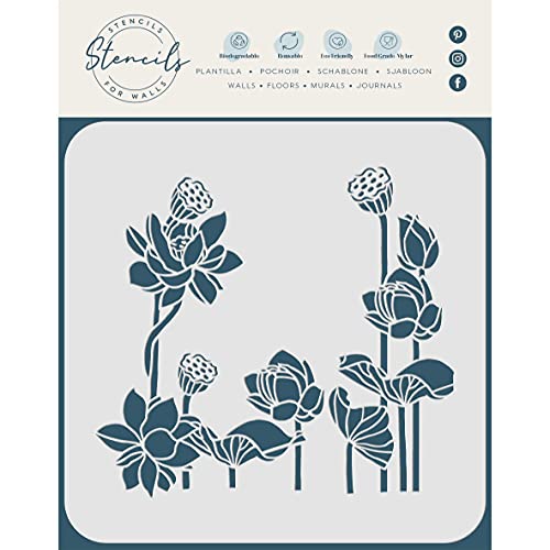 Seerosen-Schablone, 16,5 x 15 cm (S) – klassische Lilien-Blumenbordüre, Wandschablonen zum Malen von Vorlagen.. von Stencil Company